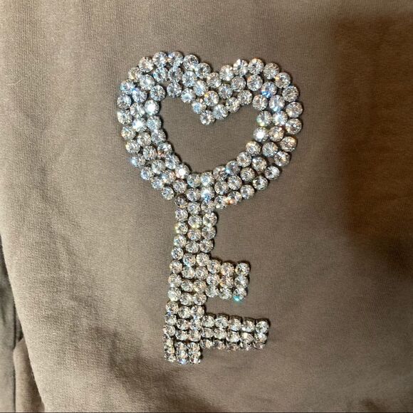 Y2K Twisted Heart Cotton Key Zip-Up Hoodie Rhinestones Bling‎ Crystals Small - Picture 3 of 7